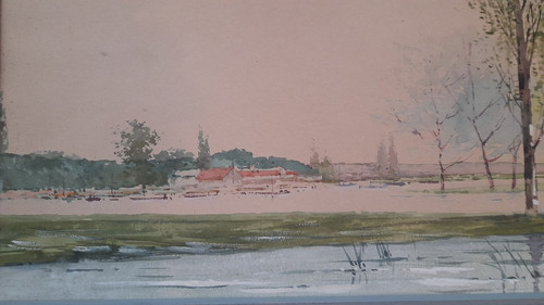 les peupliers aquarelle signée en bas à droite illisigle