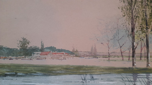 les peupliers aquarelle signée en bas à droite illisigle