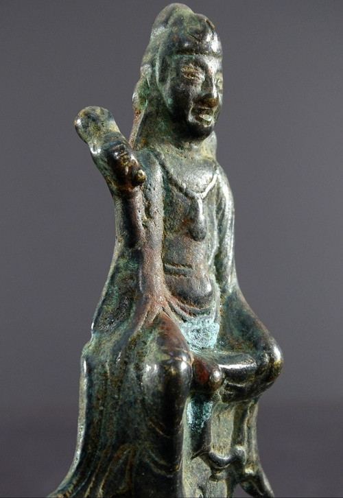 Chine, Fin Dynastie Yuan, Déb. Dynastie Ming, XIVème-XVème Siècle, Statue De Kwan Yin En Bronze.