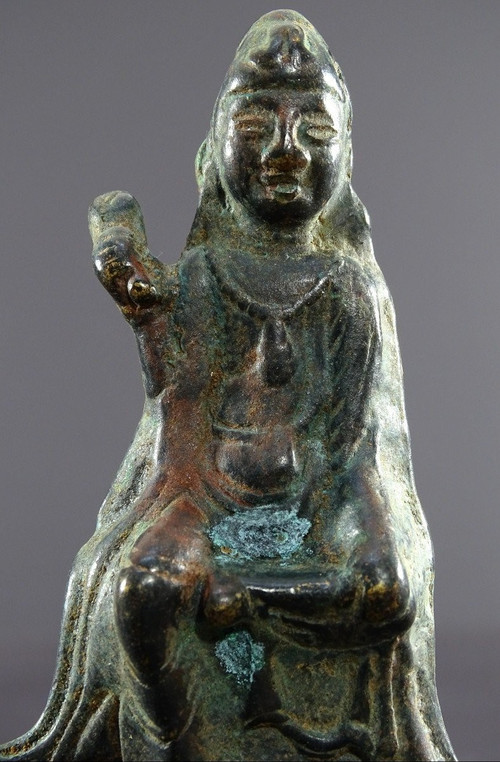 Chine, Fin Dynastie Yuan, Déb. Dynastie Ming, XIVème-XVème Siècle, Statue De Kwan Yin En Bronze.