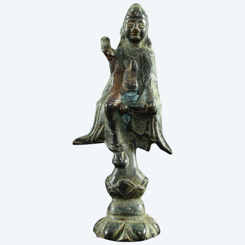 Chine, Fin Dynastie Yuan, Déb. Dynastie Ming, XIVème-XVème Siècle, Statue De Kwan Yin En Bronze.