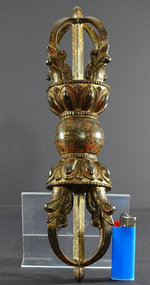 Tibet, Late 19th Century, Important Gilt-Lacquered Bronze Lama Vajra.