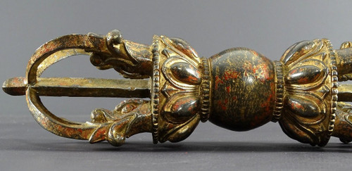 Tibet, Late 19th Century, Important Gilt-Lacquered Bronze Lama Vajra.