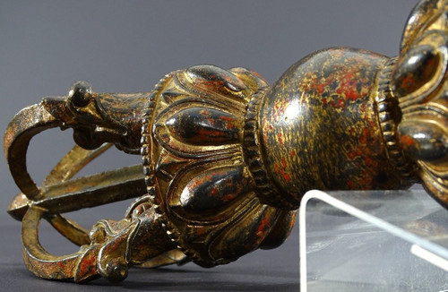 Tibet, Late 19th Century, Important Gilt-Lacquered Bronze Lama Vajra.
