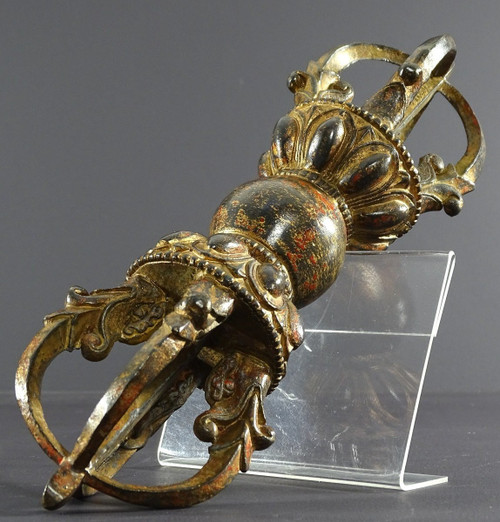 Tibet, Late 19th Century, Important Gilt-Lacquered Bronze Lama Vajra.