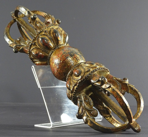 Tibet, Late 19th Century, Important Gilt-Lacquered Bronze Lama Vajra.