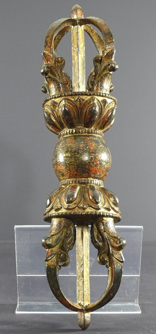 Tibet, Late 19th Century, Important Gilt-Lacquered Bronze Lama Vajra.