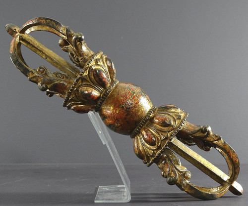 Tibet, Late 19th Century, Important Gilt-Lacquered Bronze Lama Vajra.
