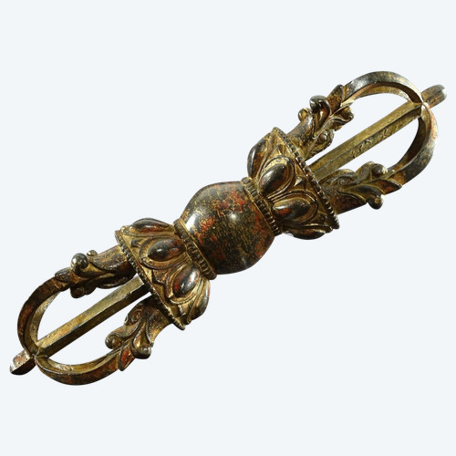 Tibet, Late 19th Century, Important Gilt-Lacquered Bronze Lama Vajra.