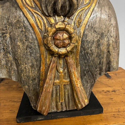 Antico grande busto scultura  San Nicola XVII sec argento e doratura a mecca . Mis 102 x 53 