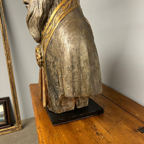 Antico grande busto scultura  San Nicola XVII sec argento e doratura a mecca . Mis 102 x 53 