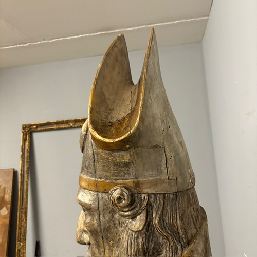 Antico grande busto scultura  San Nicola XVII sec argento e doratura a mecca . Mis 102 x 53 