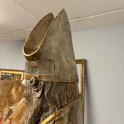 Antico grande busto scultura  San Nicola XVII sec argento e doratura a mecca . Mis 102 x 53 