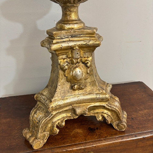 Candélabre ancien - Bougeoir doré d'époque Louis XVI vers 1770. H 104