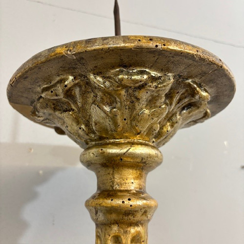Candélabre ancien - Bougeoir doré d'époque Louis XVI vers 1770. H 104