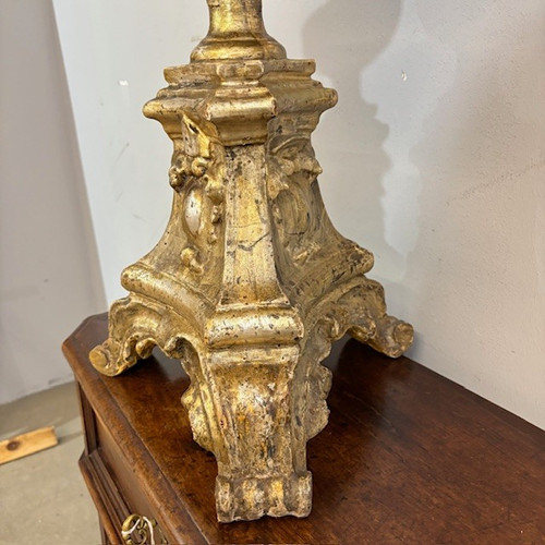 Candélabre ancien - Bougeoir doré d'époque Louis XVI vers 1770. H 104