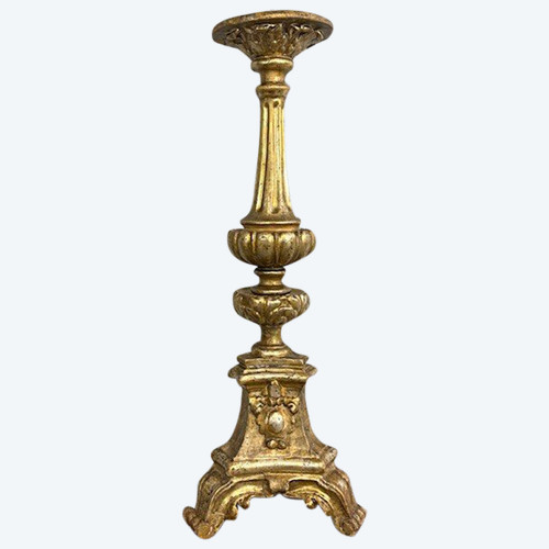 Candélabre ancien - Bougeoir doré d'époque Louis XVI vers 1770. H 104