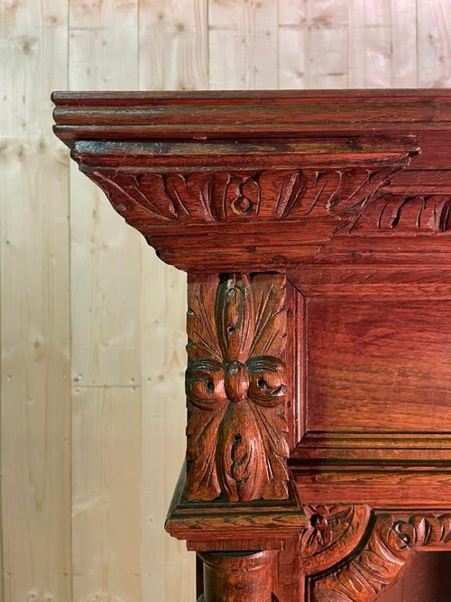 Bibliothèque - Vitrine style Renaissance en chêne massif 