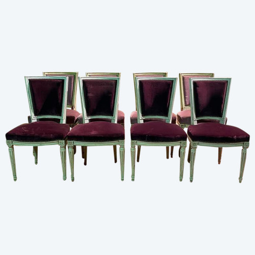 Suite de 8 chaises style Louis XVI modèle Trapèze