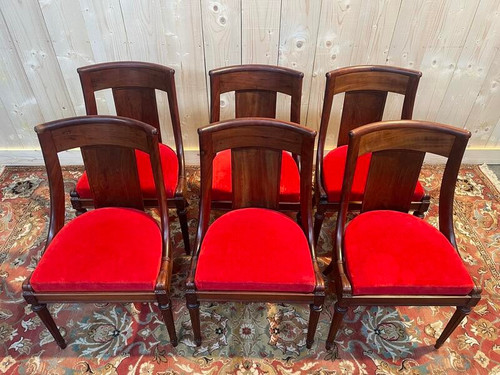 Set of 6 Empire Gondola chairs - Louis XVI in mahogany
