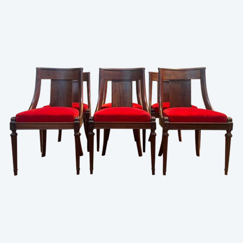 Set of 6 Empire Gondola chairs - Louis XVI in mahogany