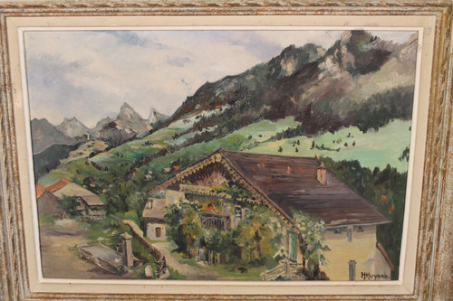 Paesaggio di Vailly presso Thonon-les-Bains Olio su tela del XX secolo firmato Henri Huyard