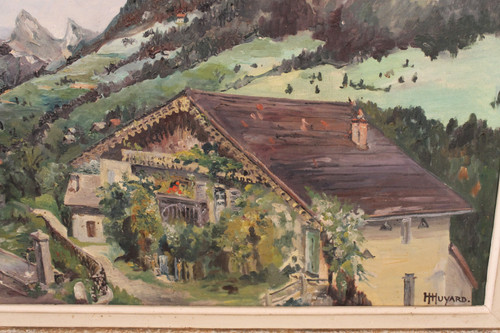 Paesaggio di Vailly presso Thonon-les-Bains Olio su tela del XX secolo firmato Henri Huyard