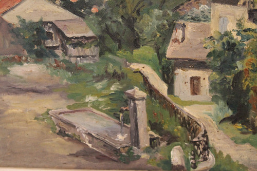 Paesaggio di Vailly presso Thonon-les-Bains Olio su tela del XX secolo firmato Henri Huyard