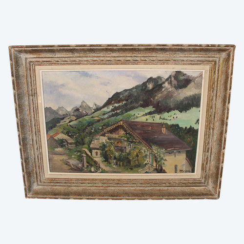 Paesaggio di Vailly presso Thonon-les-Bains Olio su tela del XX secolo firmato Henri Huyard