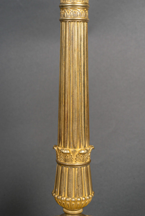Gérard Jean Galle (1788-1846) Coppia di candelieri in bronzo finemente cesellato e dorato, 1820 ca.