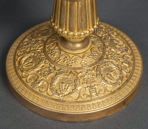 Gérard Jean Galle (1788-1846) Coppia di candelieri in bronzo finemente cesellato e dorato, 1820 ca.