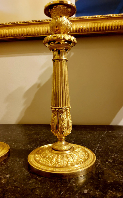 Pair of chased and gilded bronze Flambeaux 19th century circa 1820