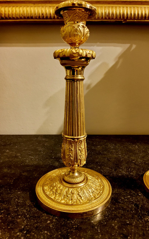 Pair of chased and gilded bronze Flambeaux 19th century circa 1820