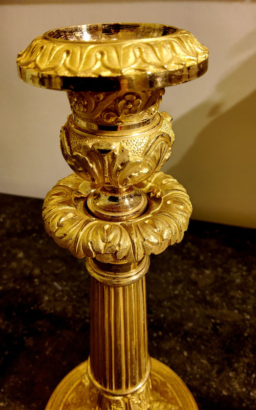 Pair of chased and gilded bronze Flambeaux 19th century circa 1820