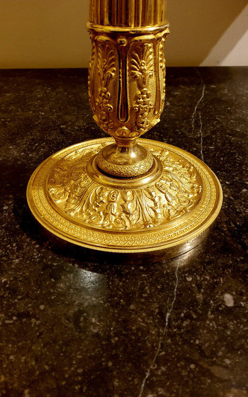 Pair of chased and gilded bronze Flambeaux 19th century circa 1820