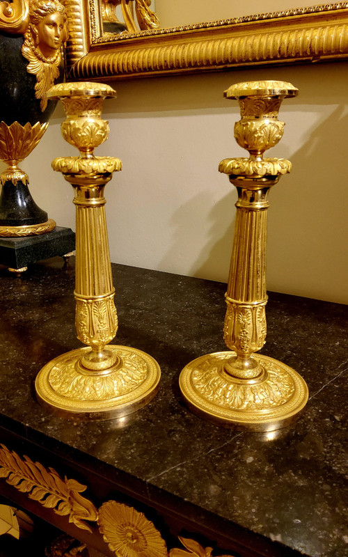 Pair of chased and gilded bronze Flambeaux 19th century circa 1820