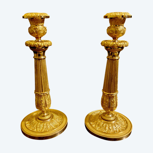 Pair of chased and gilded bronze Flambeaux 19th century circa 1820