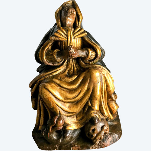 Madone hispano-flamande en bois polychrome et doré 