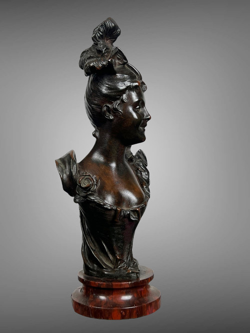 ALTE BRONZE VON VICTOR LEOPOLD BRUYNEEL 1849 MIT DER DARSTELLUNG EINER ELEGANTEN FRAU