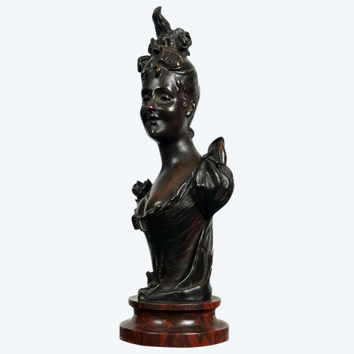 ALTE BRONZE VON VICTOR LEOPOLD BRUYNEEL 1849 MIT DER DARSTELLUNG EINER ELEGANTEN FRAU