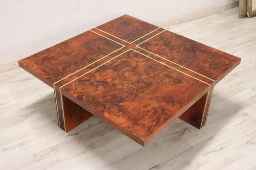 Quadratischer Couchtisch aus Wurzelholz, 1970er
