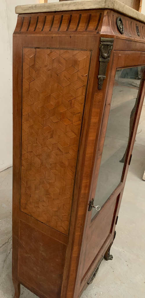 Louis XVI style one-door display cabinet in wood marquetry XX century