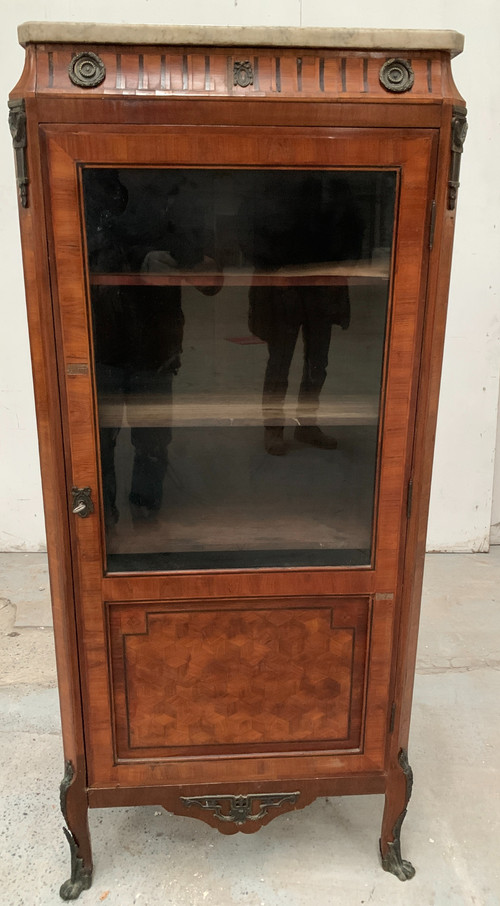 Louis XVI style one-door display cabinet in wood marquetry XX century