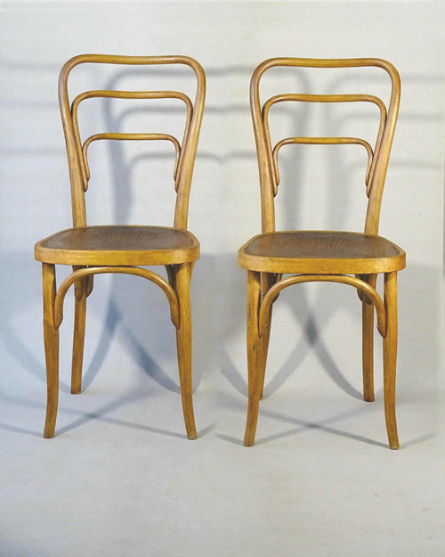 Zwei Stühle Nr. 248a von KOHN, um 1905, heller Nussbaum- no Thonet