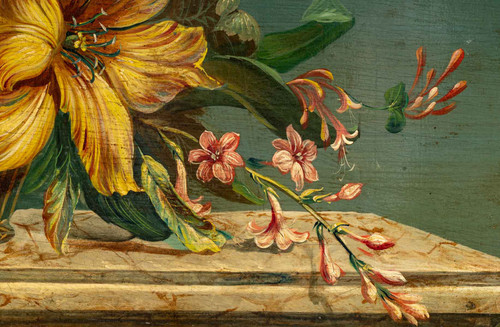 Blumenstrauß auf einem Steingebälk Öl auf Leinwand um 1880-1890