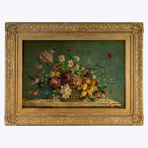 Blumenstrauß auf einem Steingebälk Öl auf Leinwand um 1880-1890