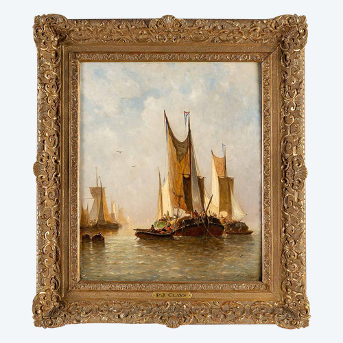 Paul Jean Clays (1817-1900) Fishing boats in the North Sea oil on mahogany panel circa 1864