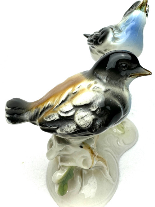 Coppia di uccelli in porcellana tedesca