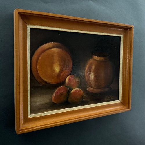 Olio su tavola di Possis Natura morta con frutta XX secolo