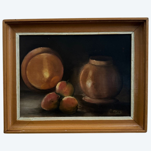 Olio su tavola di Possis Natura morta con frutta XX secolo